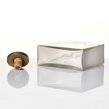 Firma Svenskt Tenn, a glass bottle model A 1608, with a pewter and brass stopper by Björn Trägårdh, Stockholm, 1930s.