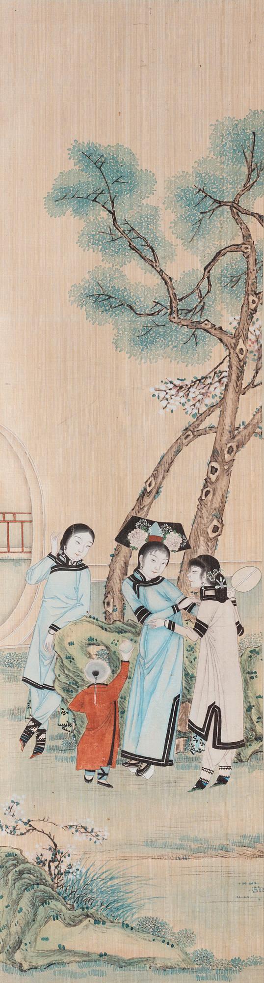 A Chinese painting by anonymous artist, ink and colour on silk, late Qing dynasty.