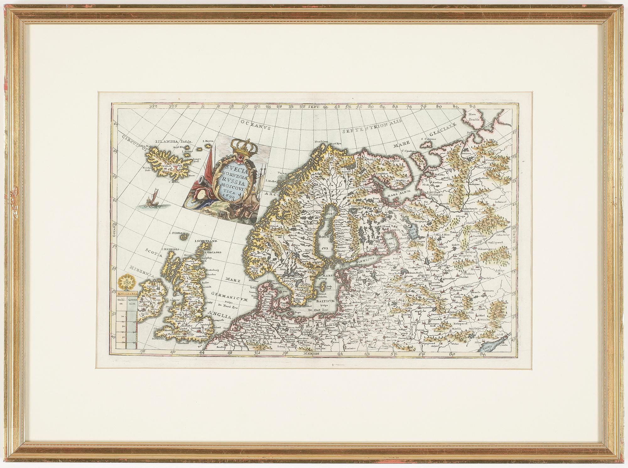 HANDKOLORERAD KARTA, daterad 1699.