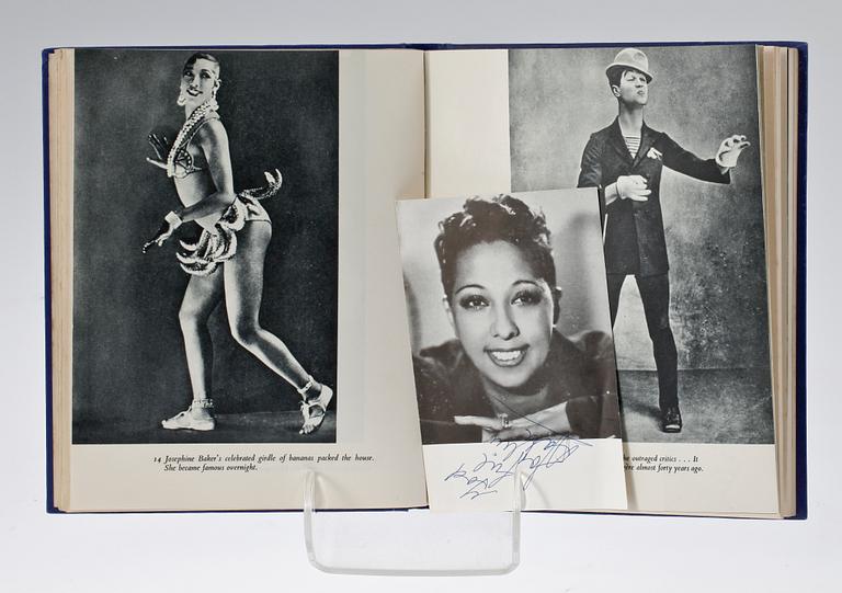 AUTOGRAF MED BOK, "The folies Bergère" av Paul Derval resp egenhändigt sign tryckt bild, Josephine Baker. 1950-tal.