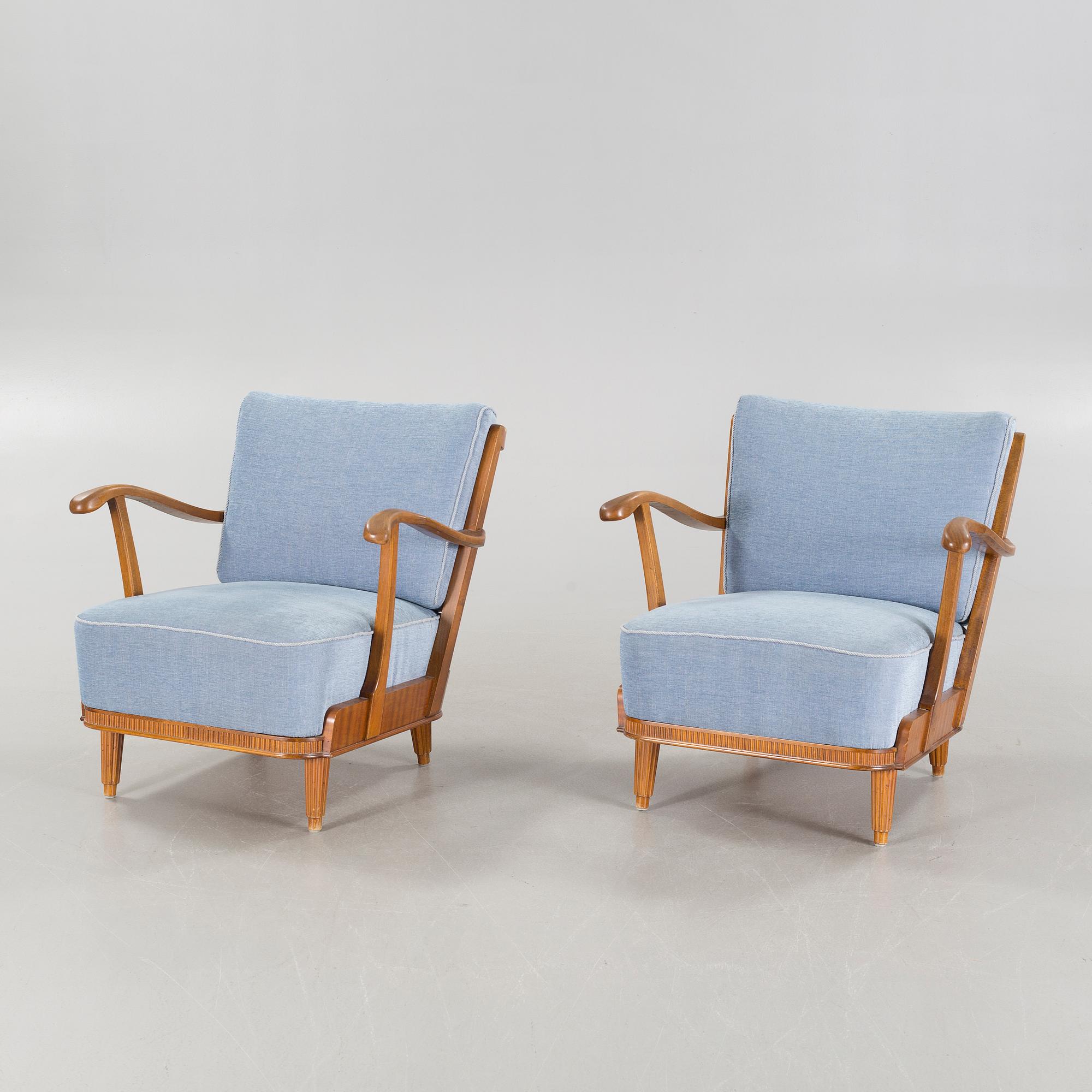 A 1940s pair of armchairs, designed by Svante Skogh for Förenade Möbler in Linköping.