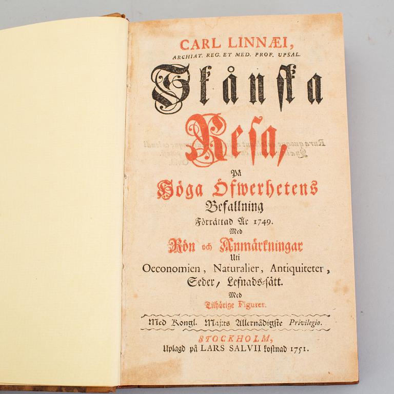 BOOK, 'Skånska resa', Carl Linnaeus, Stockholm 1751.