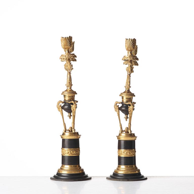A pair of North European two-light candelabra, circa 1800.