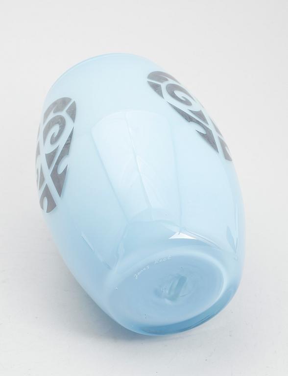 VAS, blått glas, "Tatoo", Jonas Root, Reijmyre.