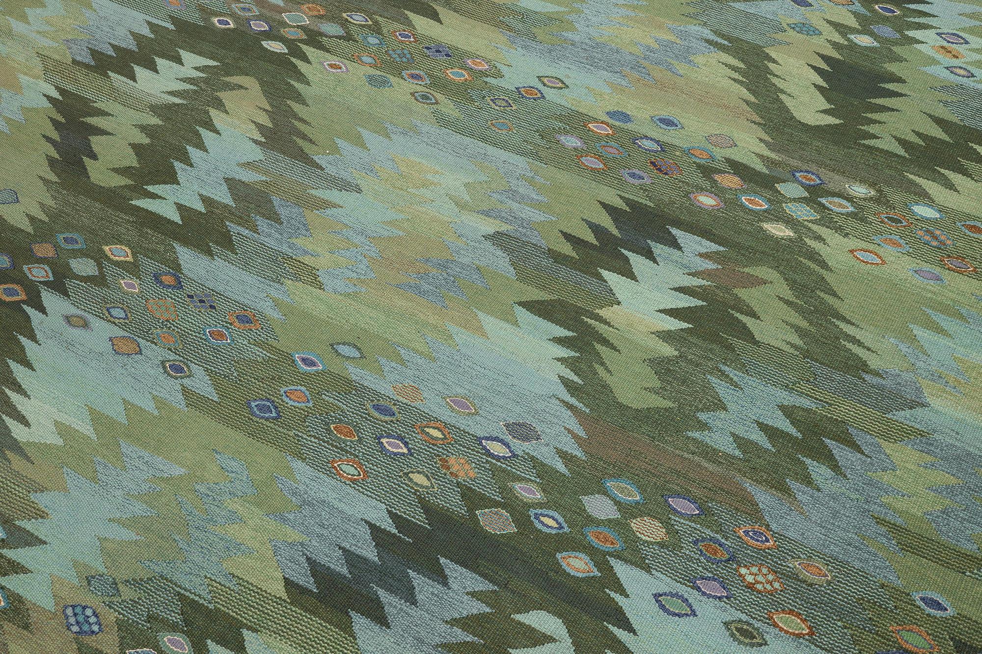 Barbro Nilsson, a 'Tånga blå',  tapestry weave carpet, c. 345 x 277 cm, signed AB MMF BN.
