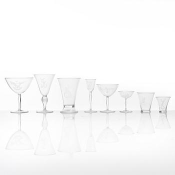 Simon Gate, glasservis, 65 delar, Orrefors, 1926.