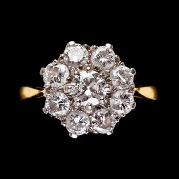 1010. RING, 9 brilliant cut diamonds, tot. app. 1.60 cts.