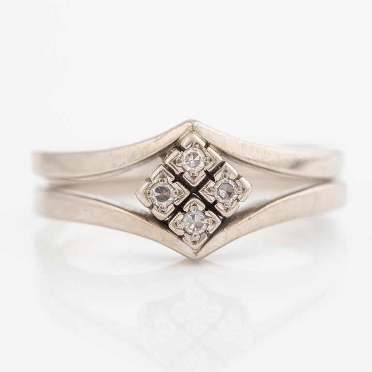 Rings, two pieces, 18K white gold with small eight-cut diamonds.