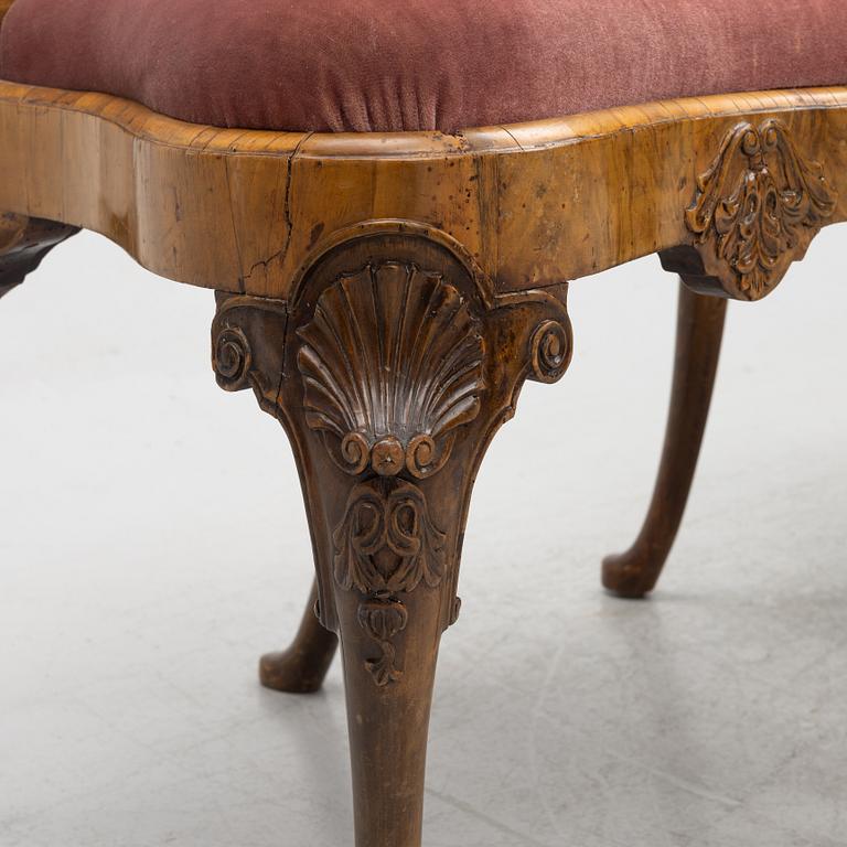Four English late Baroque chairs, first part of the 18th century.