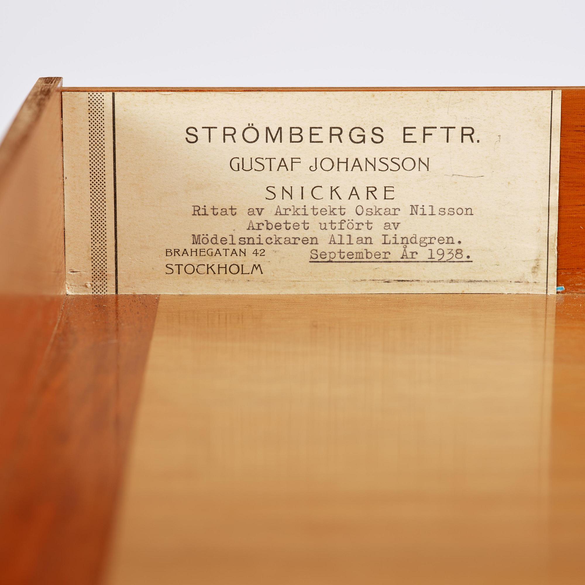 Oscar Nilsson, a mahogany desk, cabinetmaker Allan Lindgren, Stockholm, 1938.