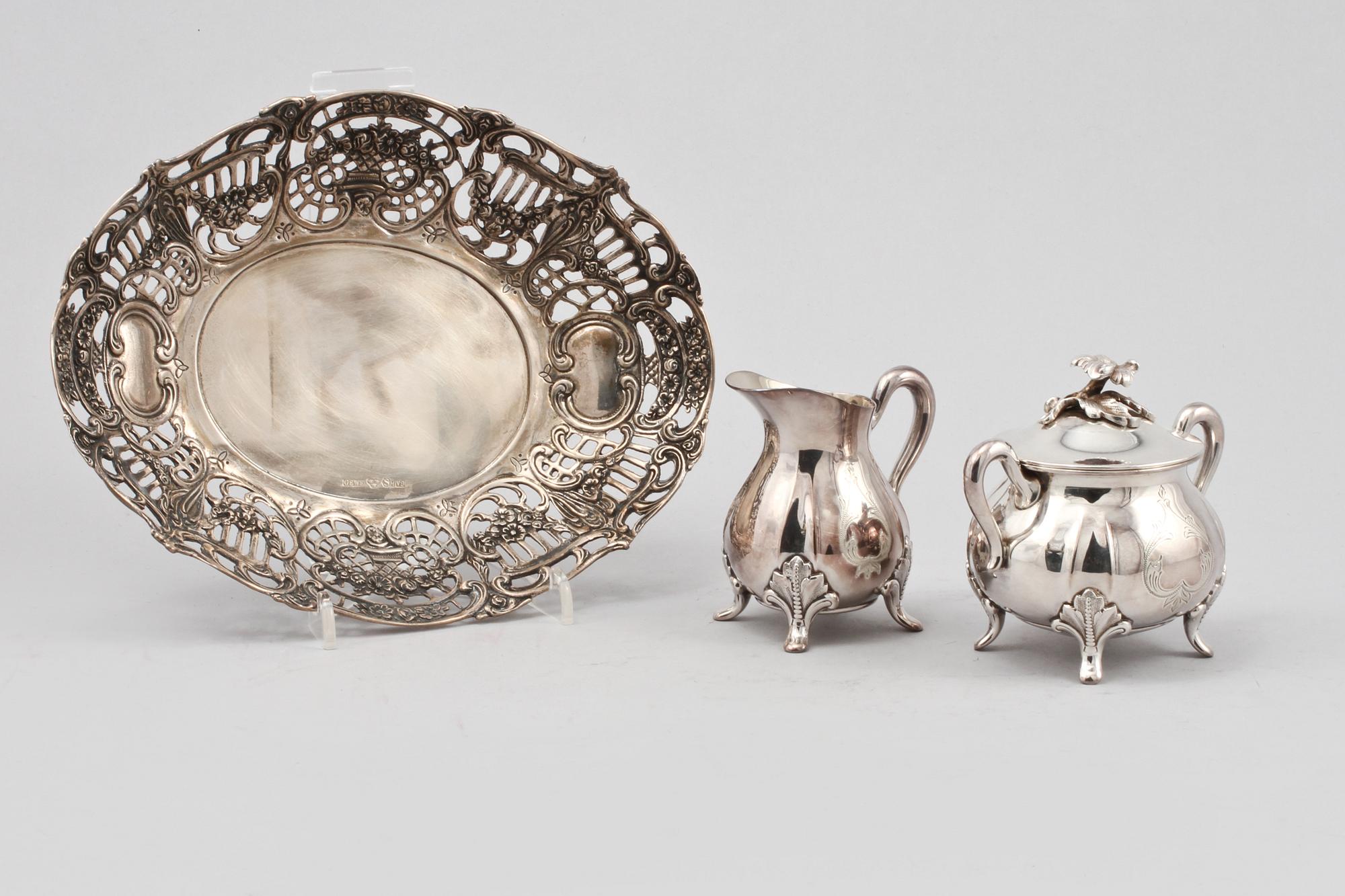PARTI SILVER, 3 delar, stämplade GAB och GEWE, 1900-talets andra hälft. Vikt 608 g.