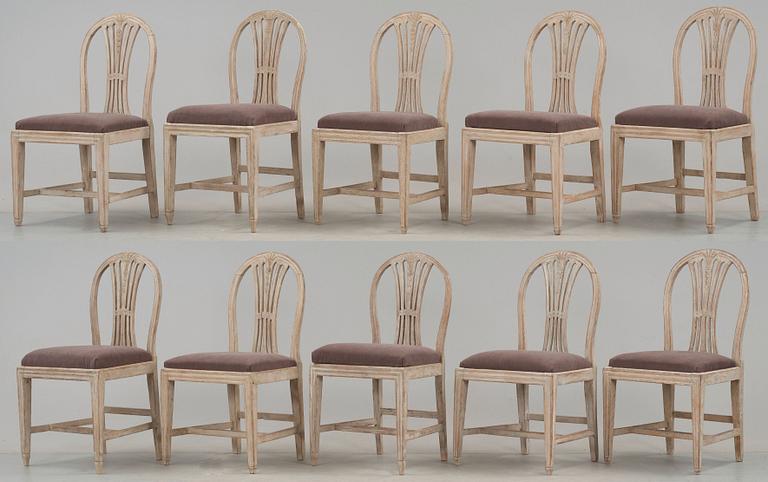 Ten late Gustavian late 18th century chairs.