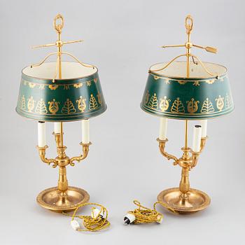 A pair of brass table lamps, Bouillotte lamps, sencond half of the 20th century.