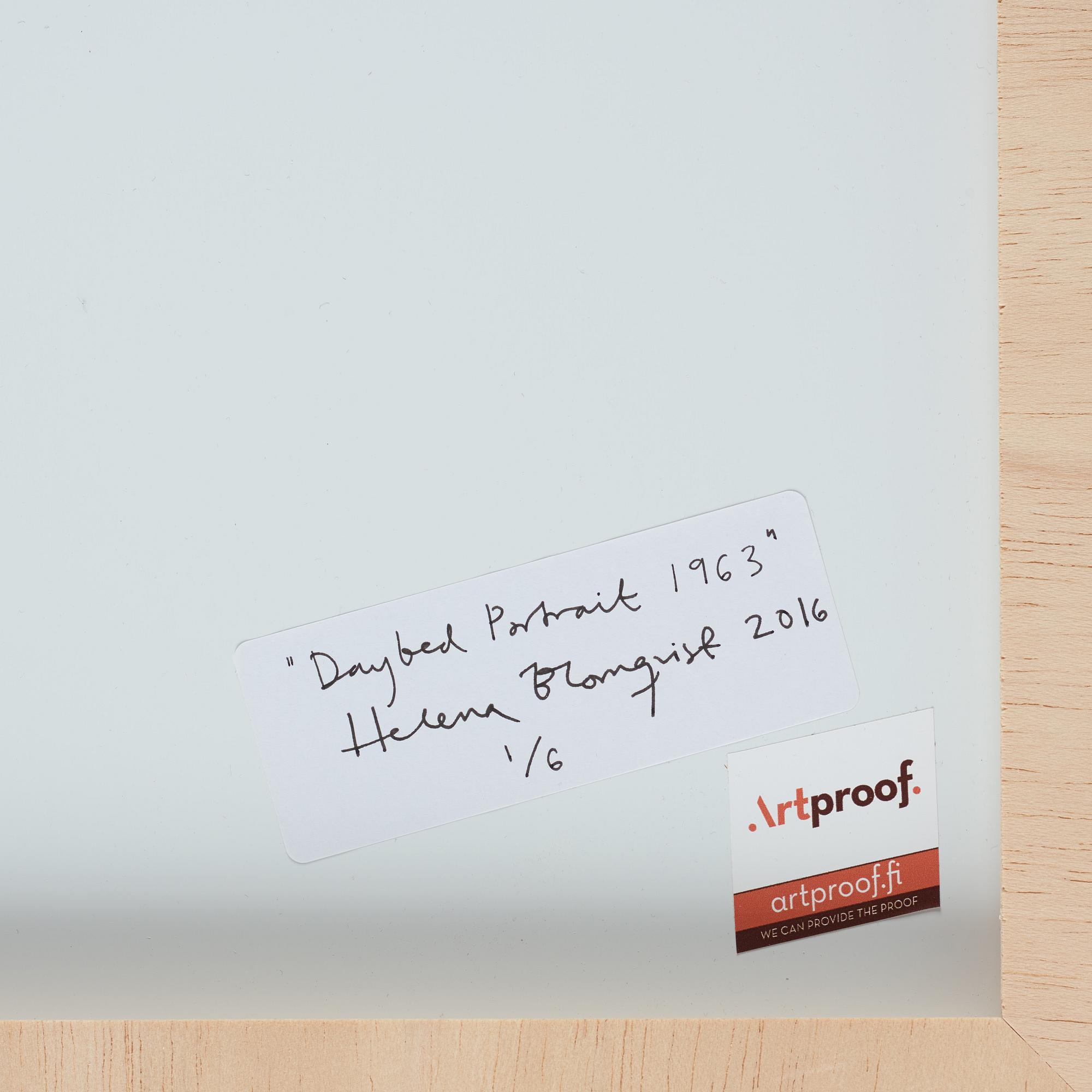Helena Blomqvist, and numbered 1/6 on label on verso. Total edition of 6 + 2 AP. Fine Art prin.