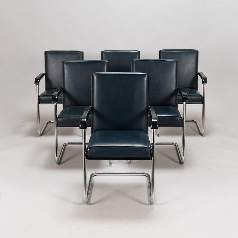 Kaisa Blomstedt, A set of six 1980s armchairs, Post Deco Collection. The model '8170' designed for Adelta, Finland 1987.