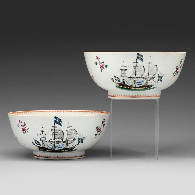 A pair of 'European Subject' punch bowls, Qing dynasty, Qianlong (1736-95).
