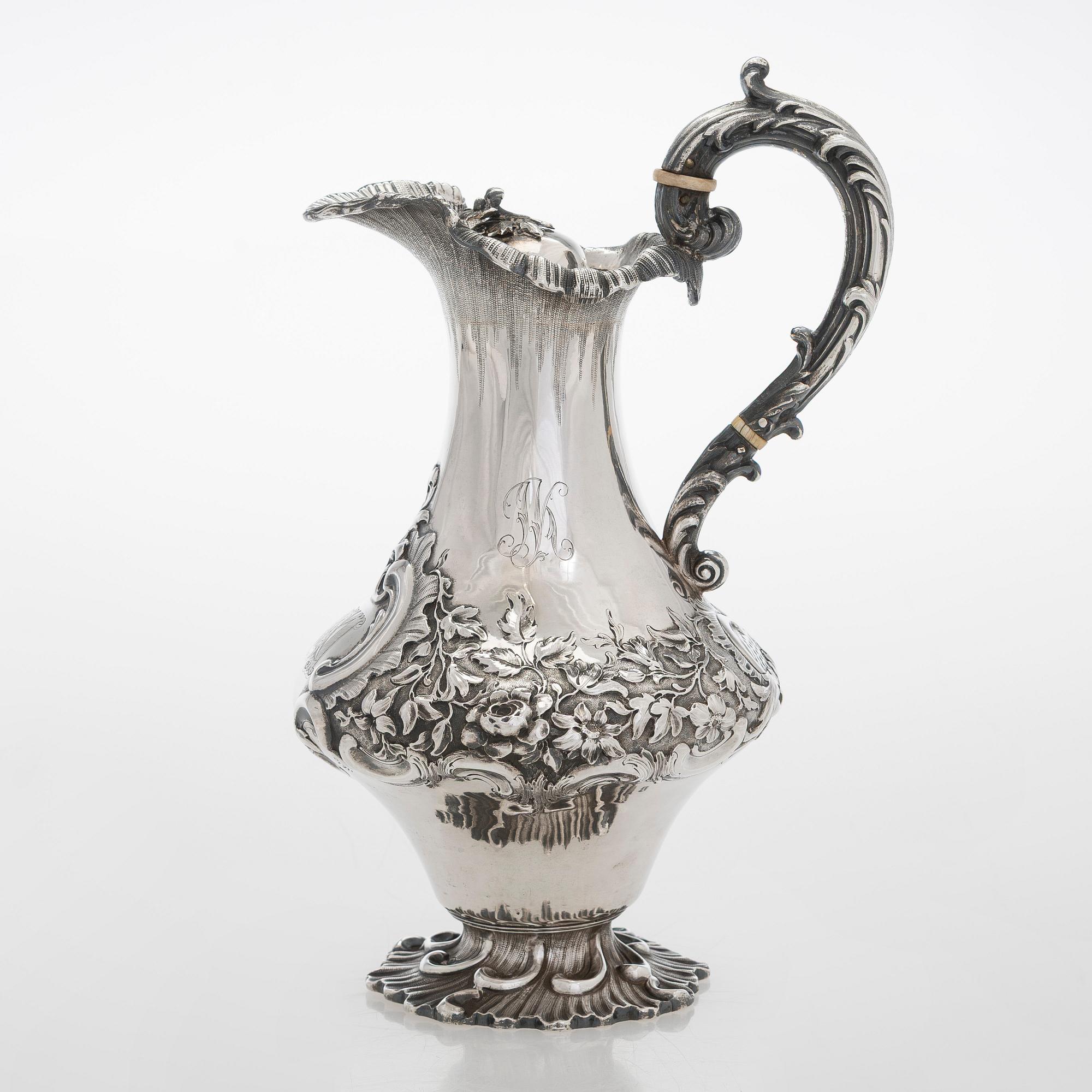 A sterling silver ewer, maker's mark of Robert W Smith, Dublin 1843.