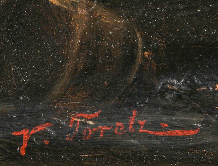 OKÄND KONSTNÄR, olja på pannå, signerad V Toretz, 1800-tal.