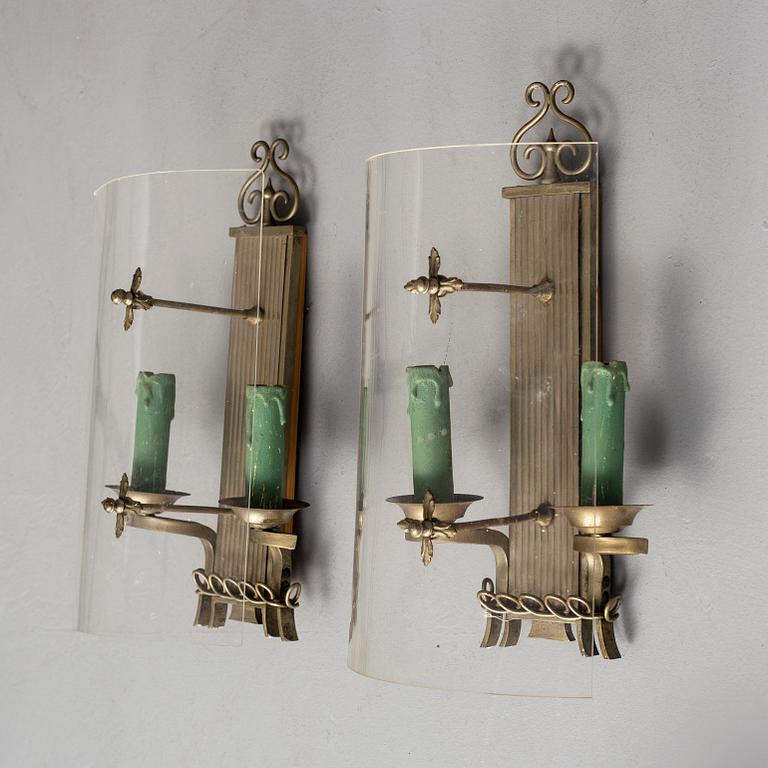 VÄGGLAMPETTER, ett par, Art Déco, 1920-tal.