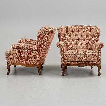 FÅTÖLJER, ett par, rokoko-stil, 1900-talets andra kvartal.