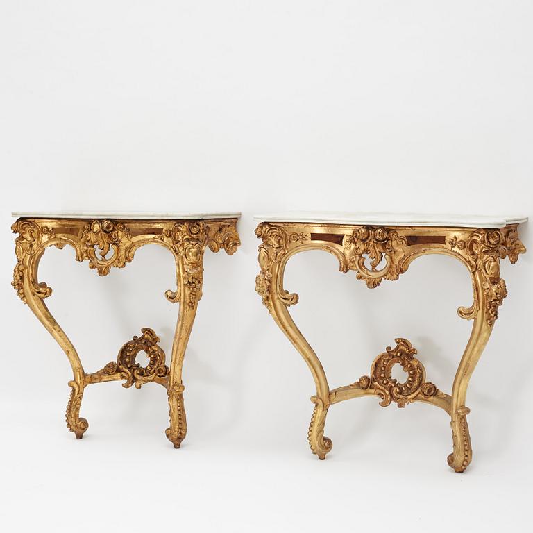 A pair of Rococo console tables, presumably Germany, 18th century.