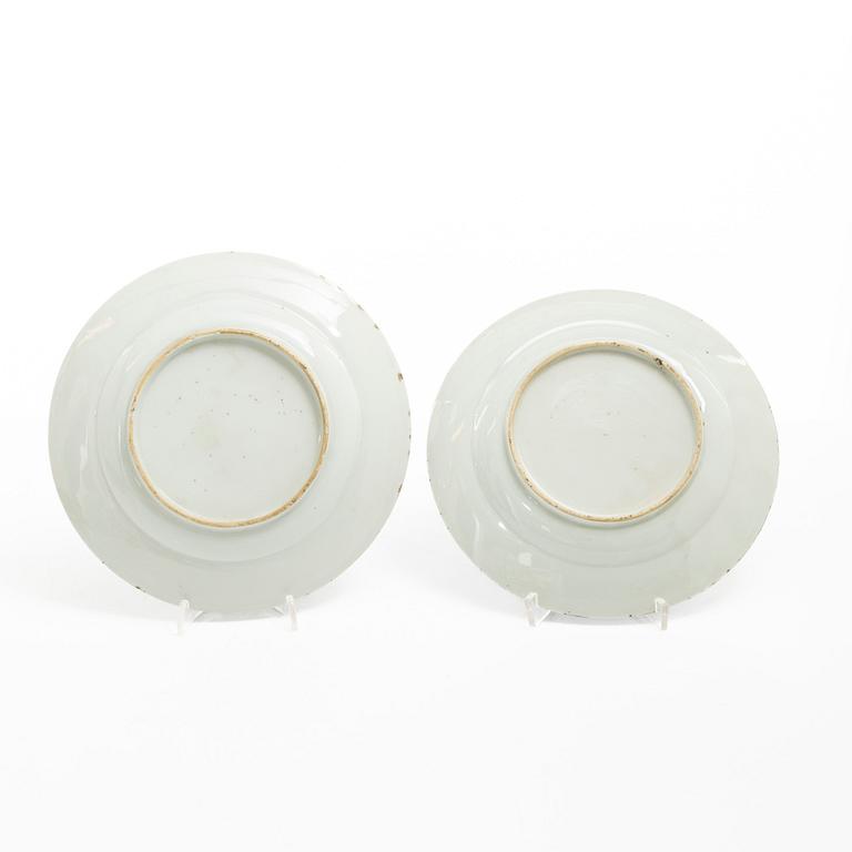 A set of seven powder blue dishes, Qing dynasty, 19th century.