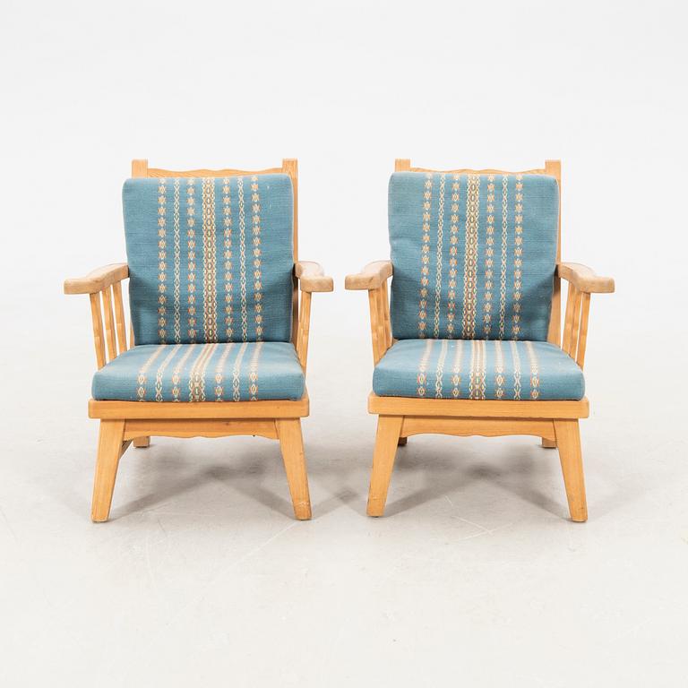 Armchairs, 1 pair, pine, Krogenes Möbler, Norway, mid-20th century.