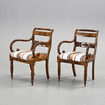 KARMSTOLAR, ett par, senempire, 1800-talets mitt.