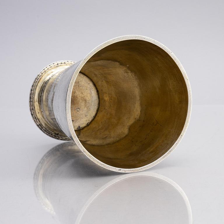 Beaker, parcel-gilt silver, probably Heinrich Meyer, Liepāja, Latvia, late 17th century.