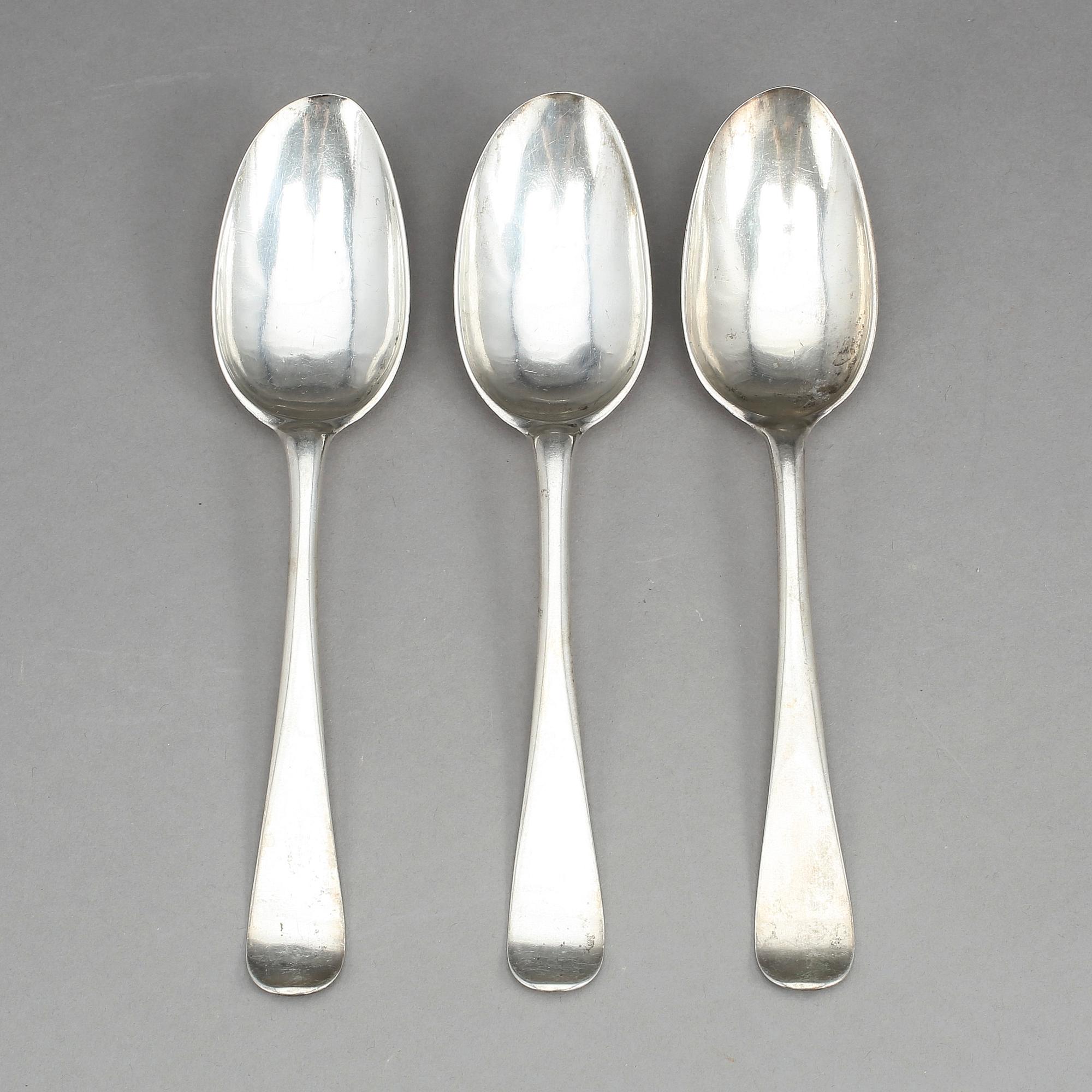 MATSKEDAR, 3 st, silver, Henning Petter Henning, Stockholm 1746. 180 gram.