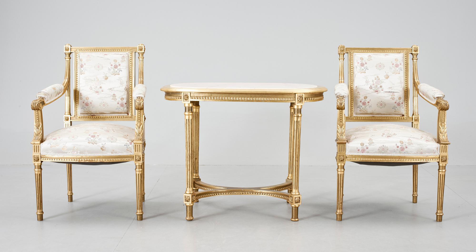 SALONGSGRUPP, 8 delar, gustaviansk stil, 1800-talets slut.