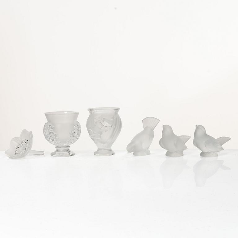 René Lalique, Six glass objects, Lalique, France, second half of the 20th century.