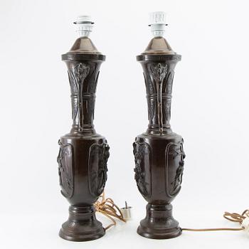 Table lamps a pair China 20th century patinated metal.
