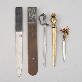 Five letter openers, 19th/20th century.