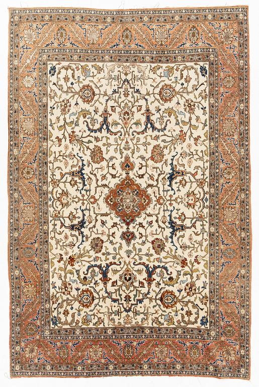 A part silk rug, probably Gohm, c. 215 x 140 cm.