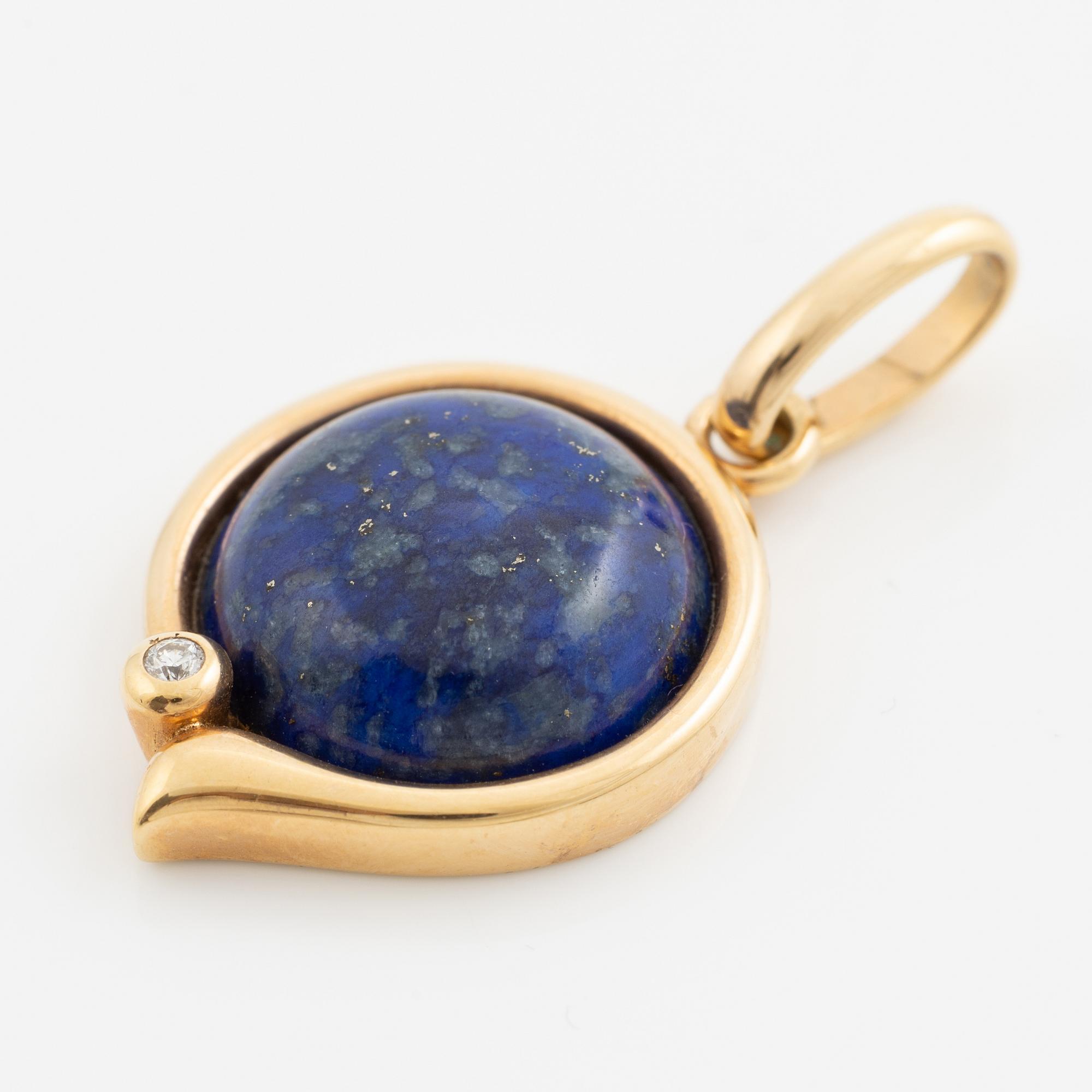 Hänge 18K guld med lapis lazuli sten och en rund briljantslipad diamant.