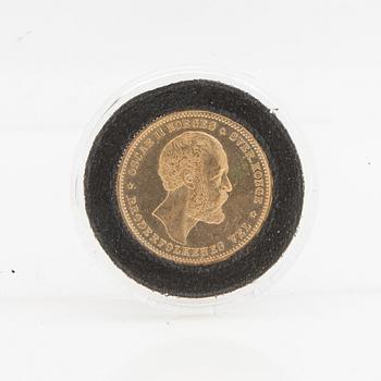 Guldmynt Norge, Oscar II 20 kr 5 Speciedaler, 1874.
