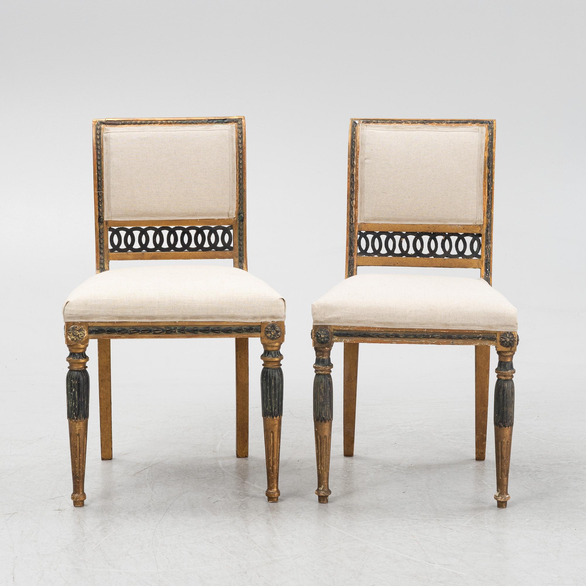 Six gilt late Gustavian style chairs, 19th Century.