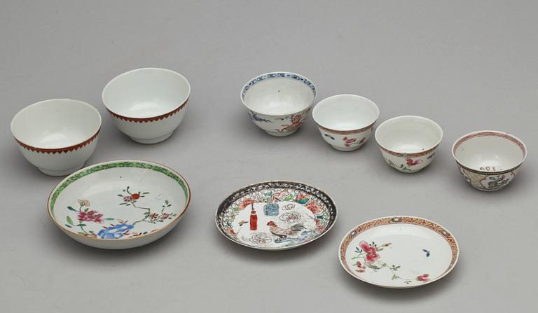 KOPPAR 6 st, FAT 3 st, porslin, Kina, 1700-tal.