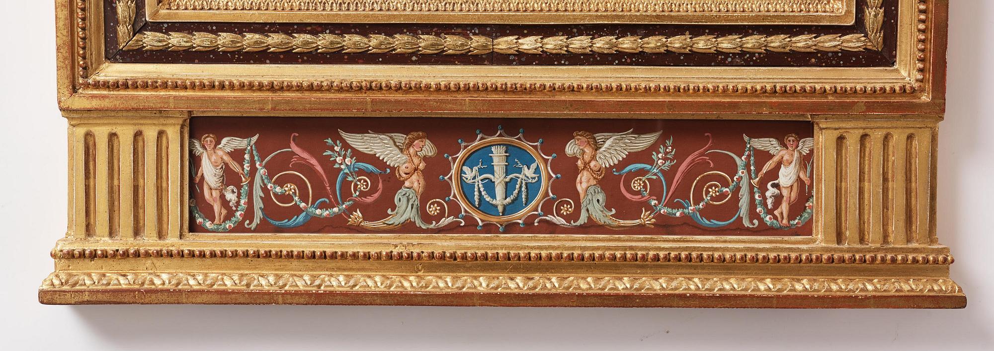 A late Gustavian giltwood, faux-porphyry and gouache-inset mirror attributed to Hedberg & Lindblad (Stockholm 1802-05).