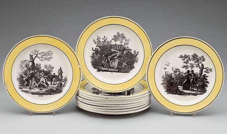 TALLRIKAR, 11 st, flintgods, empire, Frankrike 1800-talets första hälft.