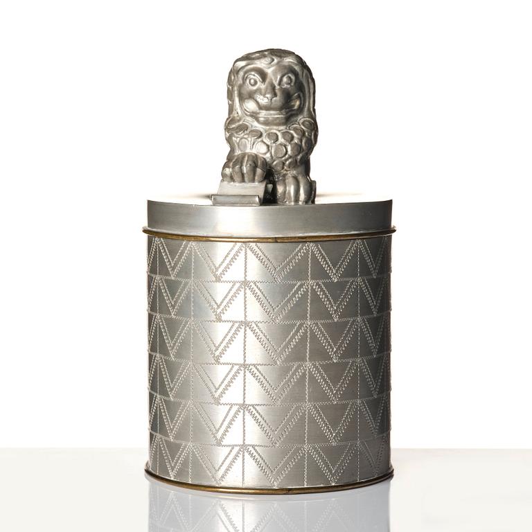 Anna Petrus, a lidded pewter jar with brass linings model "A 462", Firma Svenskt Tenn, Sweden 1928.