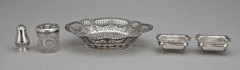 PARTI SILVER, 5 delar, bl a Birmingham, England, 1900-tal. Tot vikt 202 g.