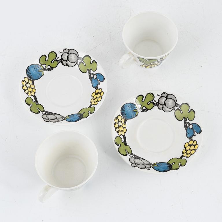 Stig Lindberg, kaffekoppar med fat, 5 st, benporslin, "Riviera", Gustavsberg, 1970-tal.