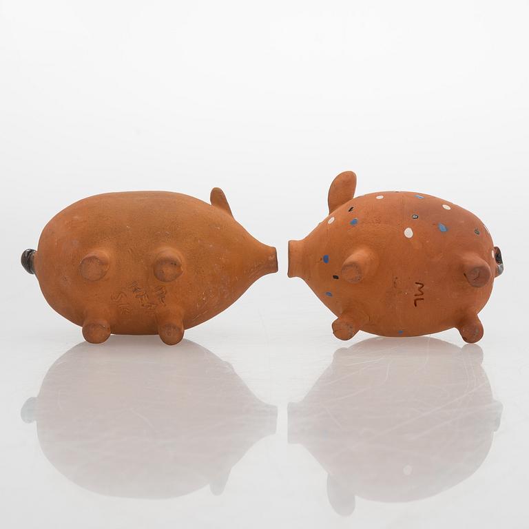 Marita Lybeck, figurines, 8 pcs, red clay, signed ML.