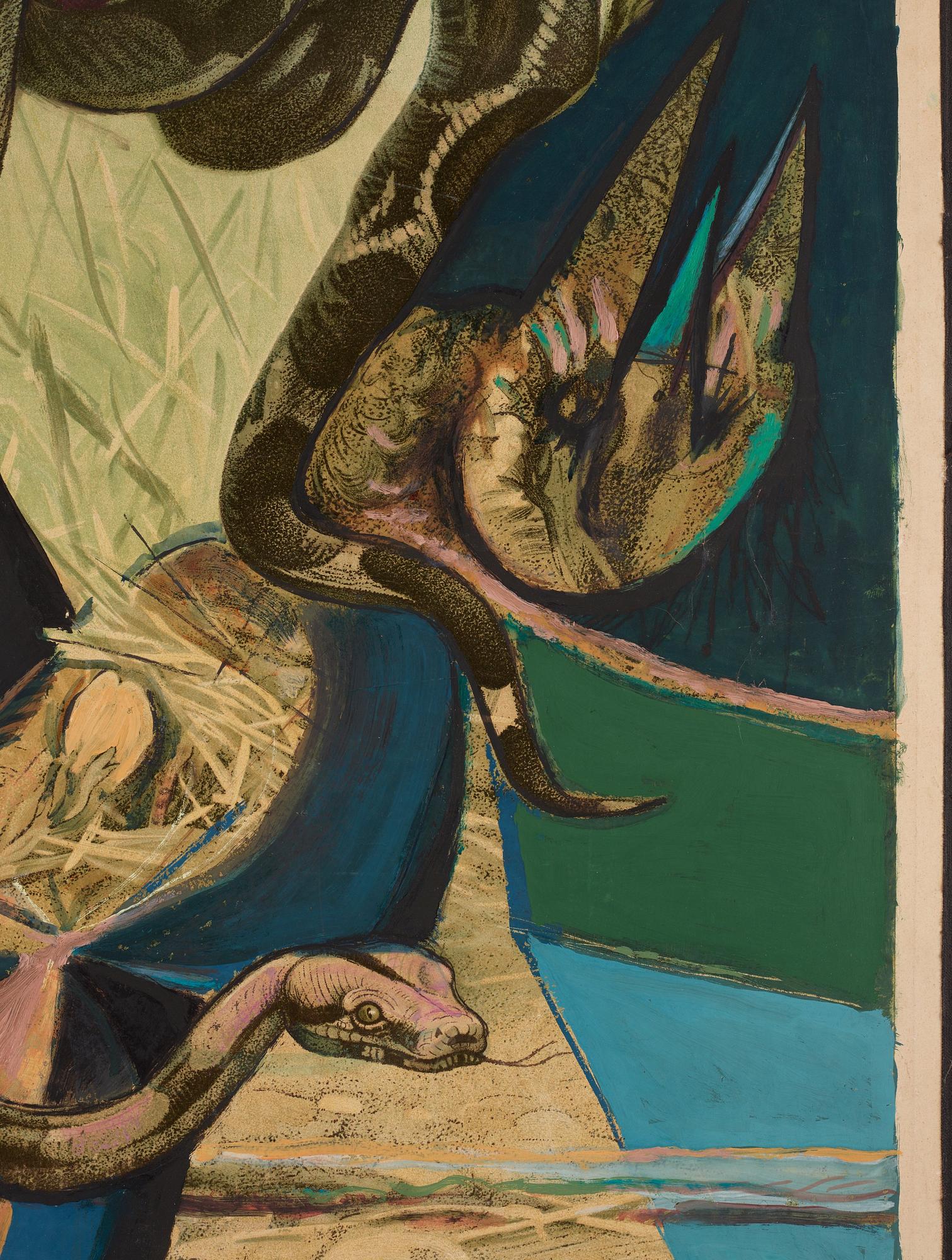 CO Hultén, oil on lithographic print, signed and executed 1952.