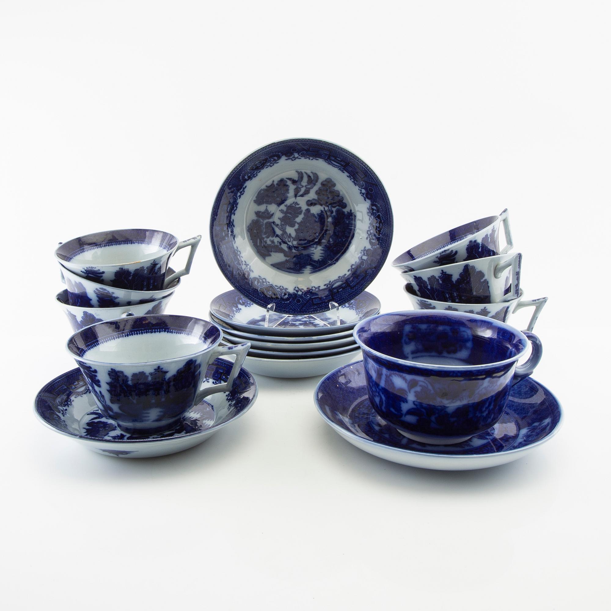 Tea cups 7 + 1 pcs "Willow" Gustavsberg first half of the 20th century stoneware.