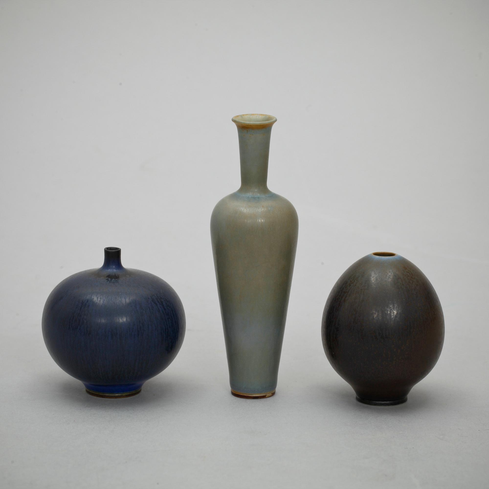 MINIATYRER, 3 st, stengods. Berndt Friberg, Gustavsberg Studio. 1950/60-tal.