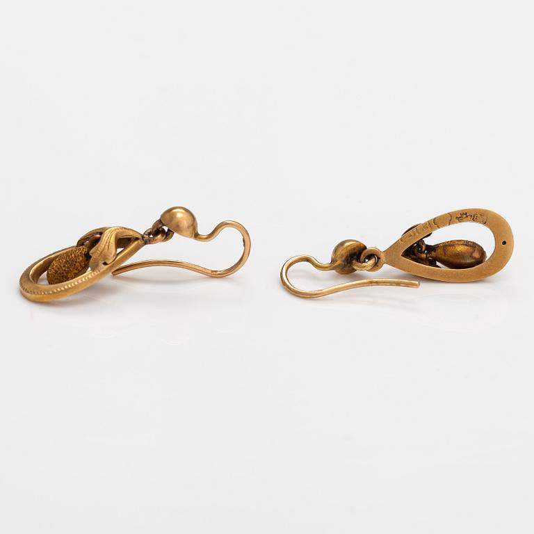 Otto Roland Mellin, A pair of 18K gold earrings. Helsinki 1874.