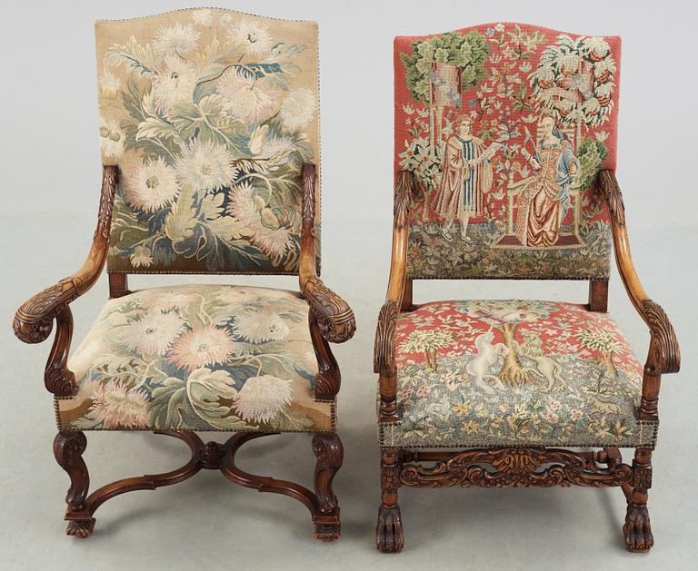 KARMSTOLAR, 2 st, Barockstil, omkring år 1900.